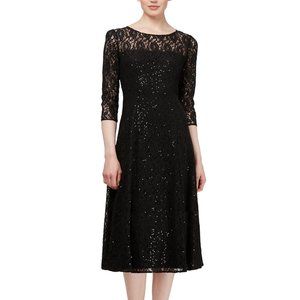 3/4-Sleeve Sequin Lace Dress